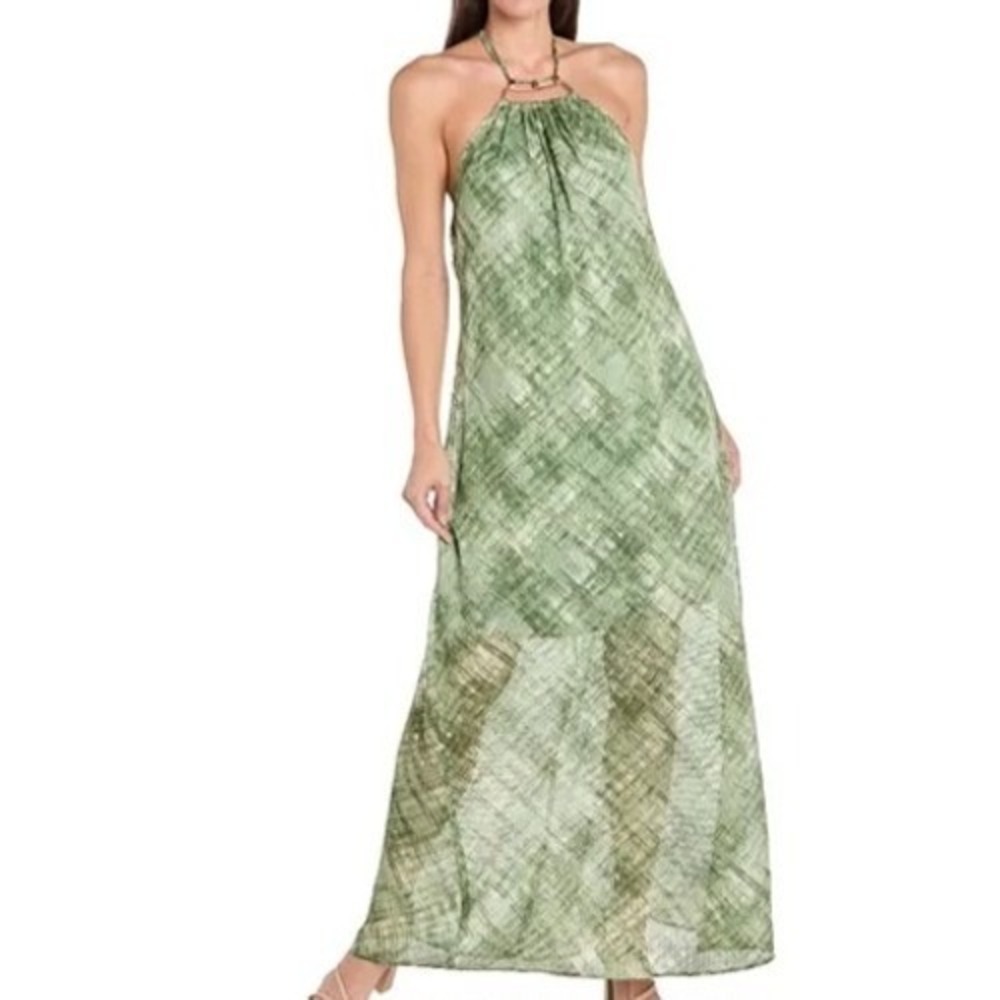 R & M Richards Printed Sleeveless Maxi Olive Keyhole Dress Womens Size XL NWT